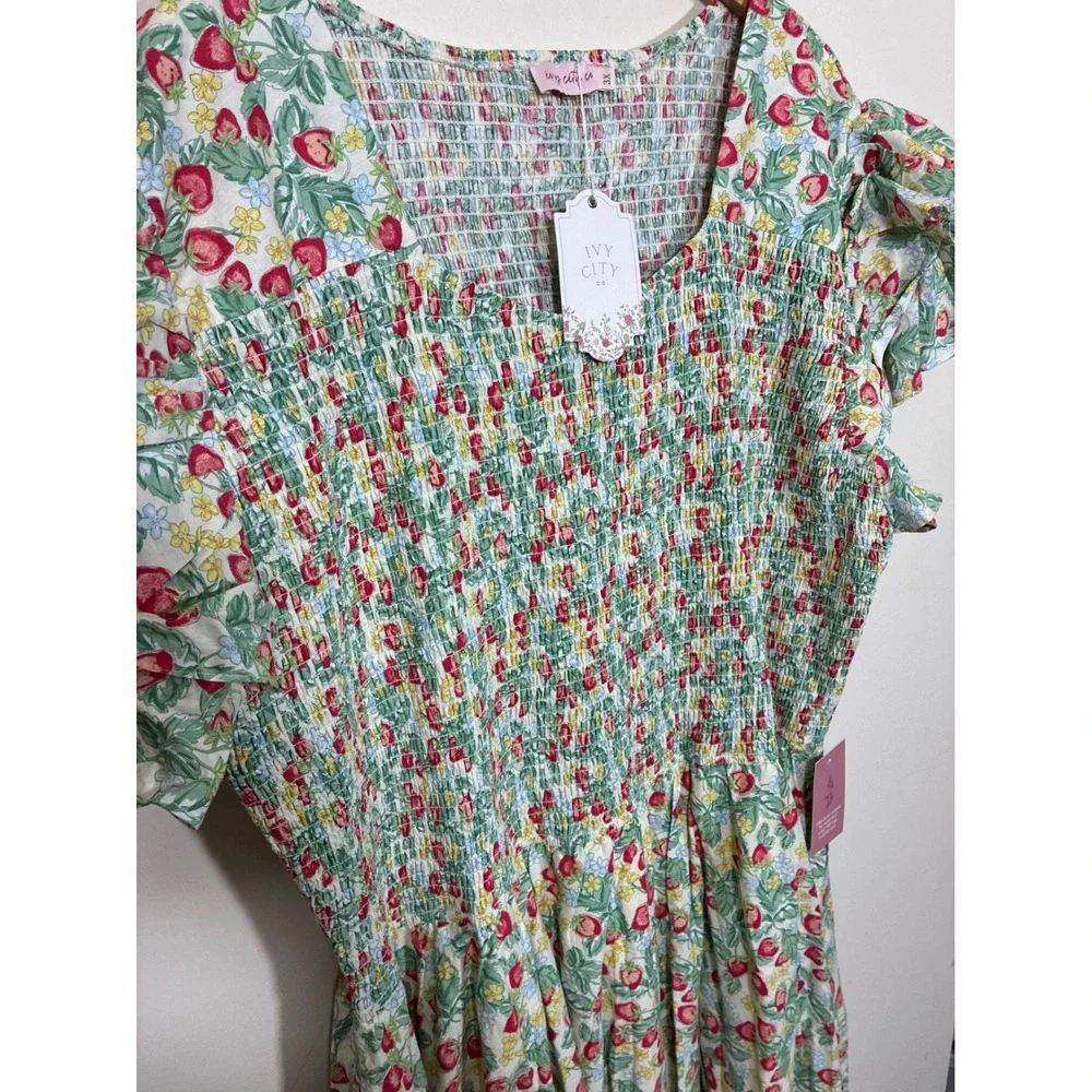 Ivy City Co Strawberry Smocked Ruffle Maxi Dress Size 3X Garden Party Cottage - Picture 3 of 11